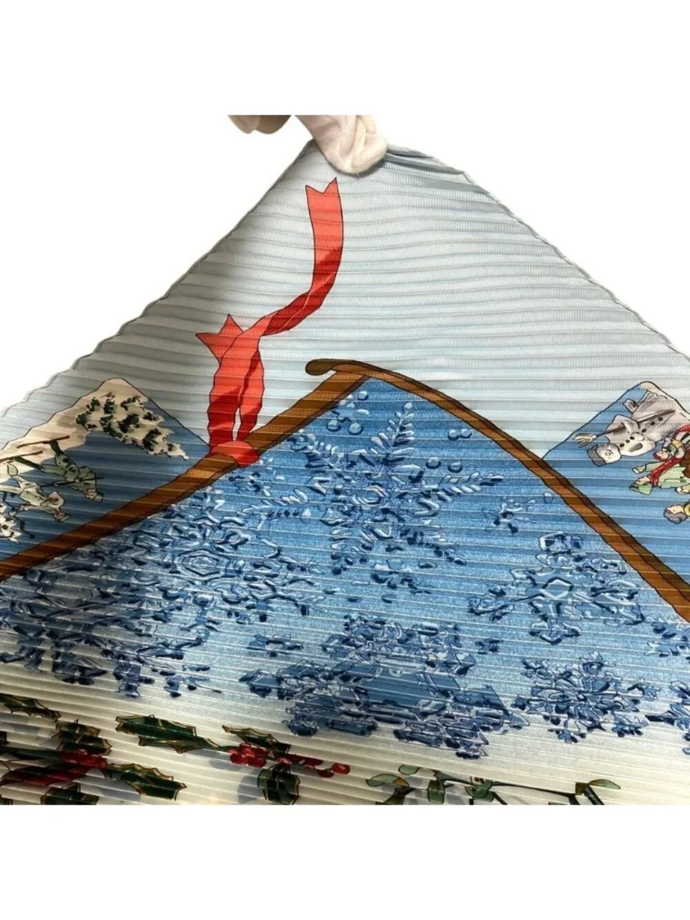 Hermes Pleated Carre 90 Neige D'antan Last Year's Snow Scarf Blue